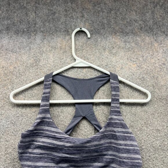 Lululemon Sport Bra Women 10 Gray Stripe Luxtreme Support Crossback Free to Be - Picture 6 of 9
